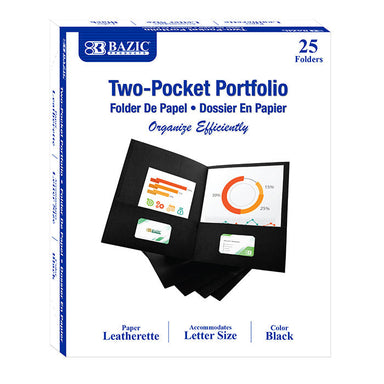 BAZIC Premium Color 2-Pocket Portfolio (25/Box) - A1 School Supplies