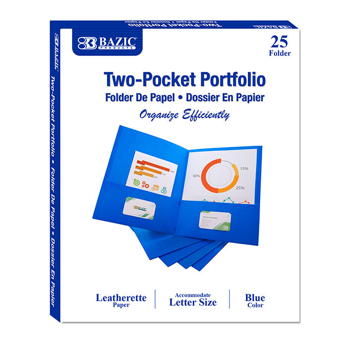 BAZIC Premium Color 2-Pocket Portfolio (25/Box) - A1 School Supplies