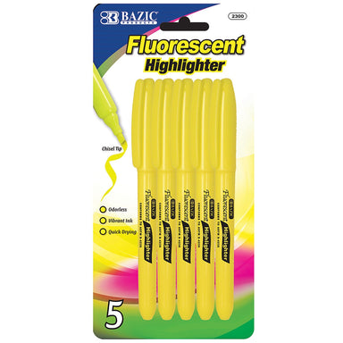 BAZIC Yellow Pen Style Fluorescent Highlighter w/ Pocket Clip - A1 School Supplies