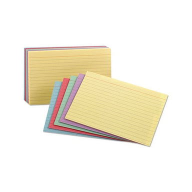 Index Cards, 100/Pack, 5"x8", Ruled, Assorted Colors - A1 School Supplies