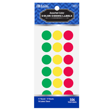 BAZIC Assorted Color 3/4" Round Label (306/Pack) - A1 School Supplies