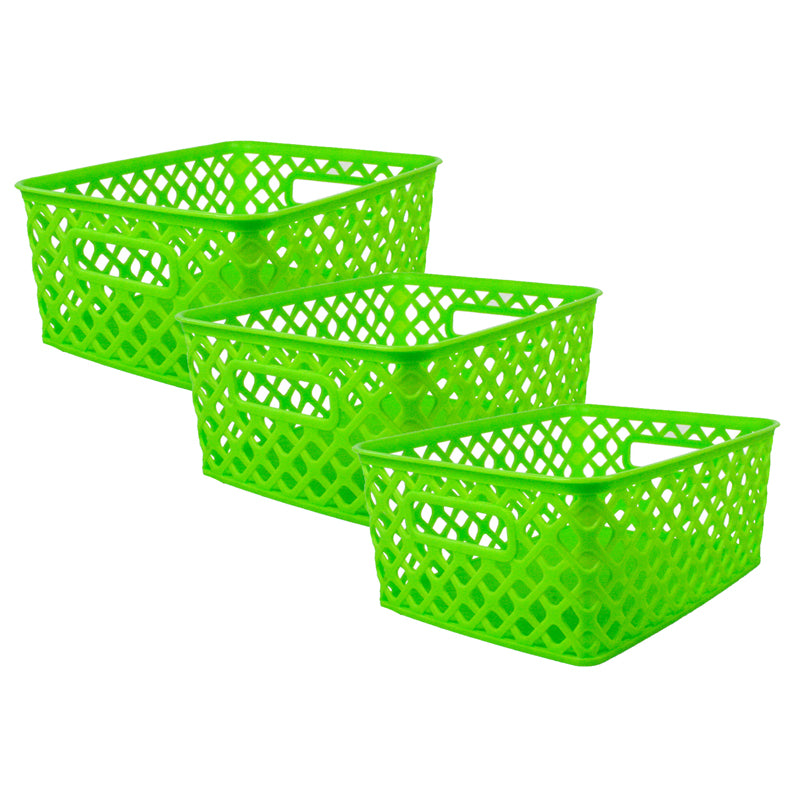 Woven Basket, Small, Lime, Pack of 3 - A1 School Supplies