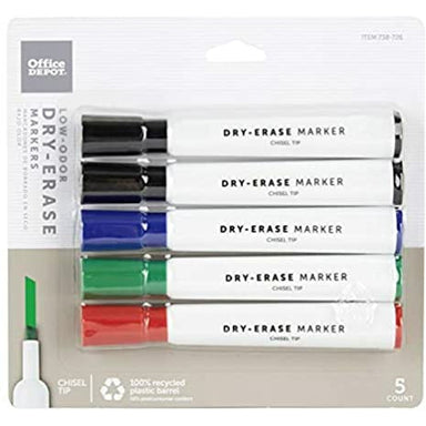 Low-Odor Dry-Erase Markers, Chisel Point, Assorted, Pack of 5 - A1 School Supplies