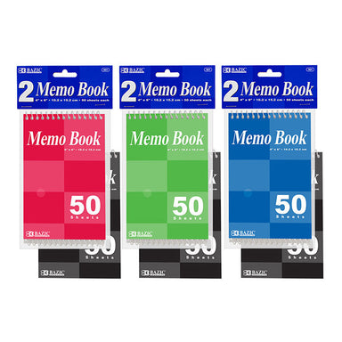 BAZIC 50 Ct. 4" X 6" Top Bound Spiral Memo Books (2/Pack) - A1 School Supplies