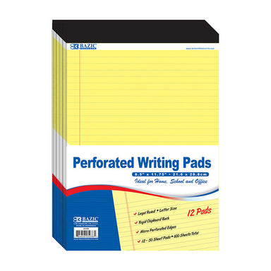 BAZIC 50 Ct. 8.5" X 11.75" Perforated Writing Pads (12/Pack) - A1 School Supplies