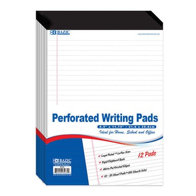 BAZIC 50 Ct. 8.5" X 11.75" Perforated Writing Pads (12/Pack) - A1 School Supplies