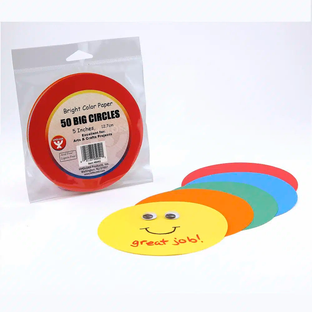 5" Paper Circles in Primary Colors - 50 Pieces - A1 School Supplies