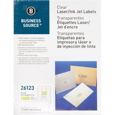 Business Source Clear Laser Print Mailing Labels - 1" x 2 3/4" - A1 School Supplies