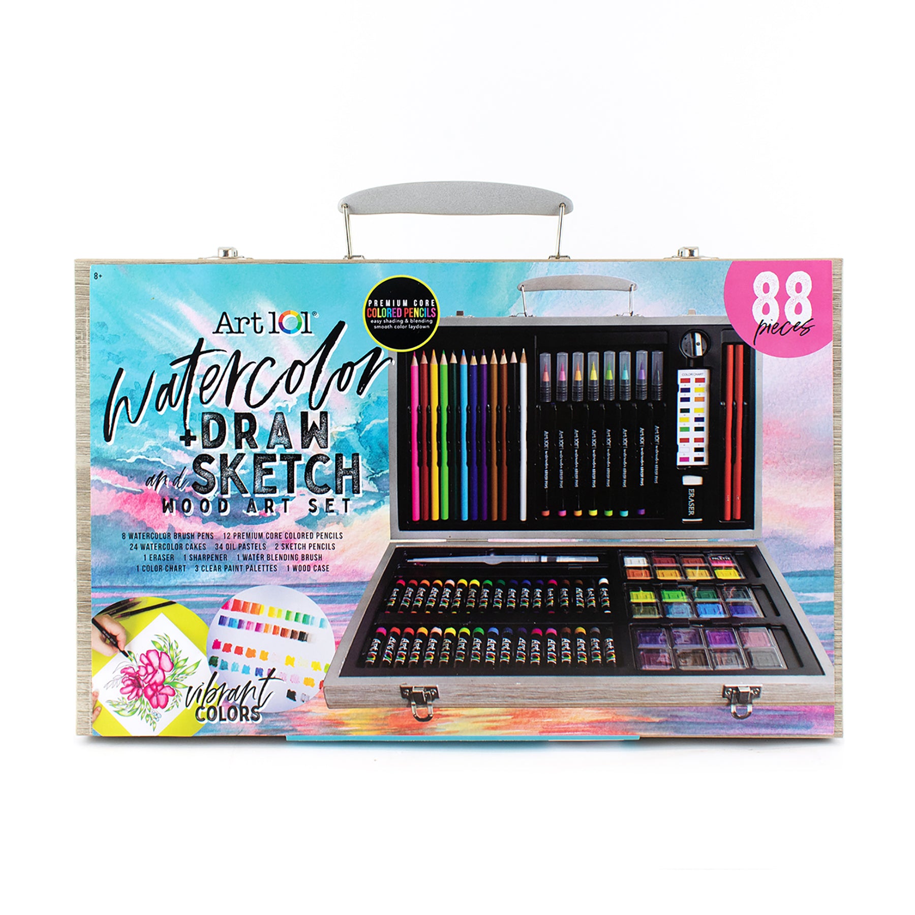 Watercolor, Draw & Sketch Wood Art Set, 88 Pieces