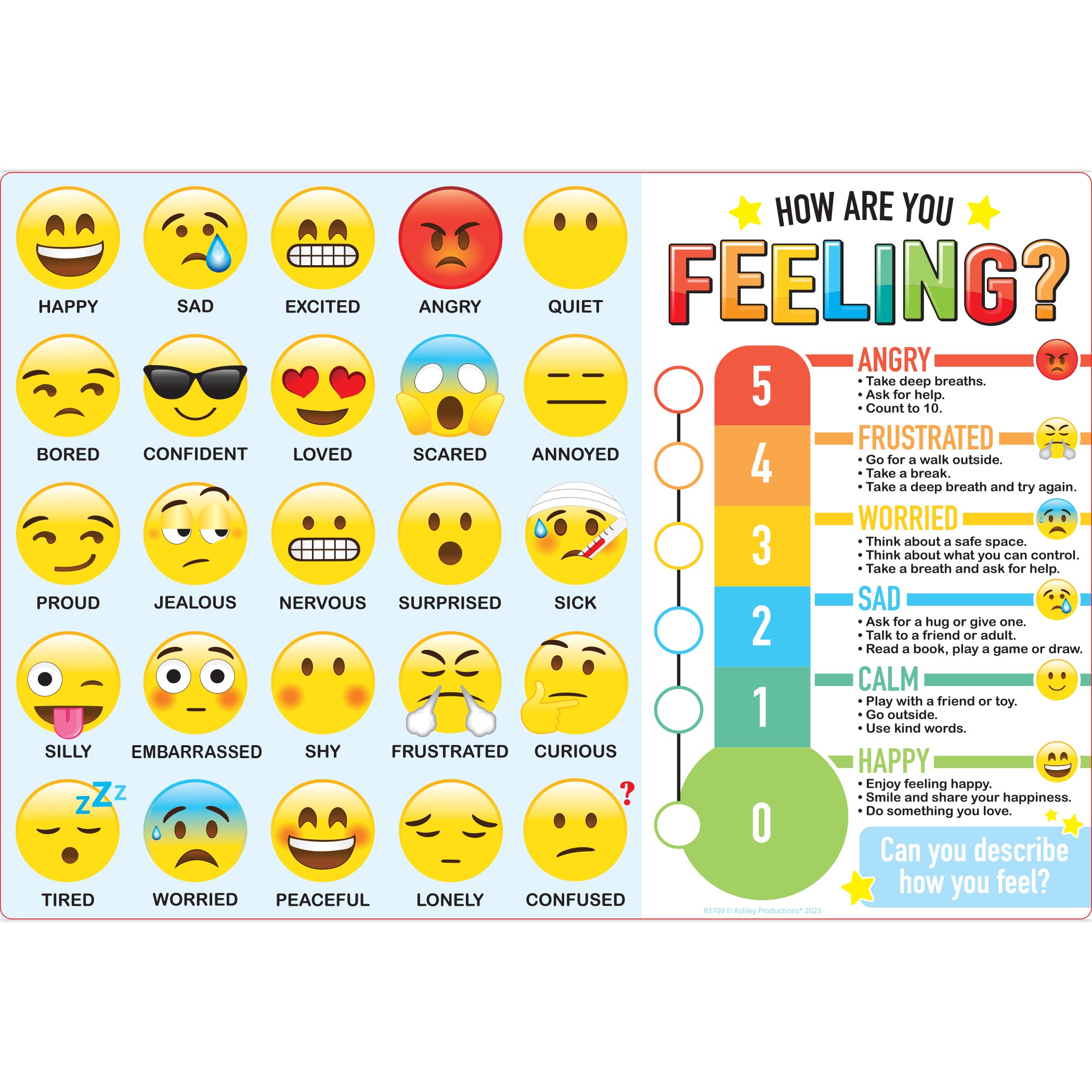 Placemat Studio™ Smart Poly® How Are You Feeling Learning Placemat, 13" x 19", Single Sided, Pack of 10