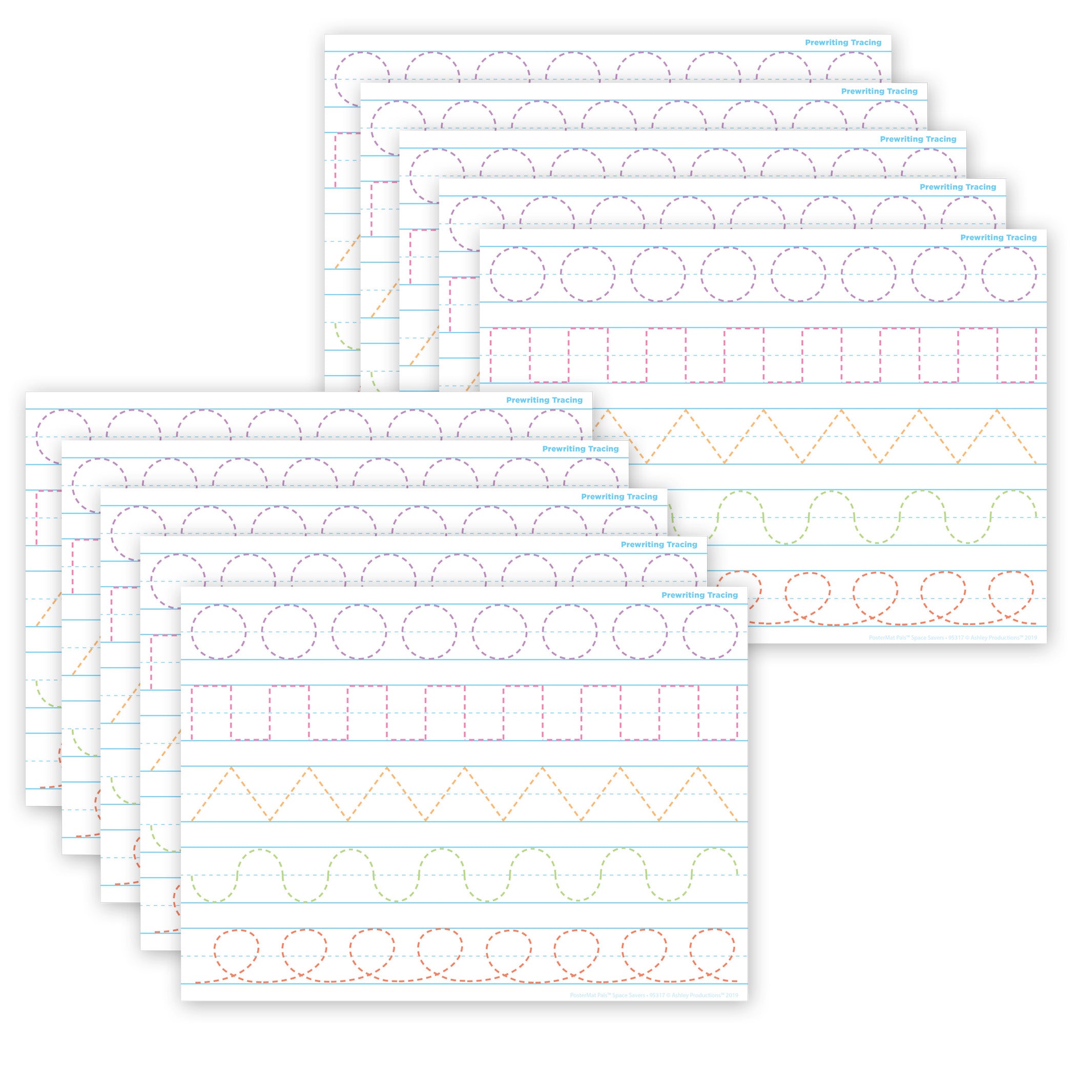 Smart Poly® PosterMat Pals™ Space Savers, 13" x 9-1/2", Prewriting Tracing, Pack of 10