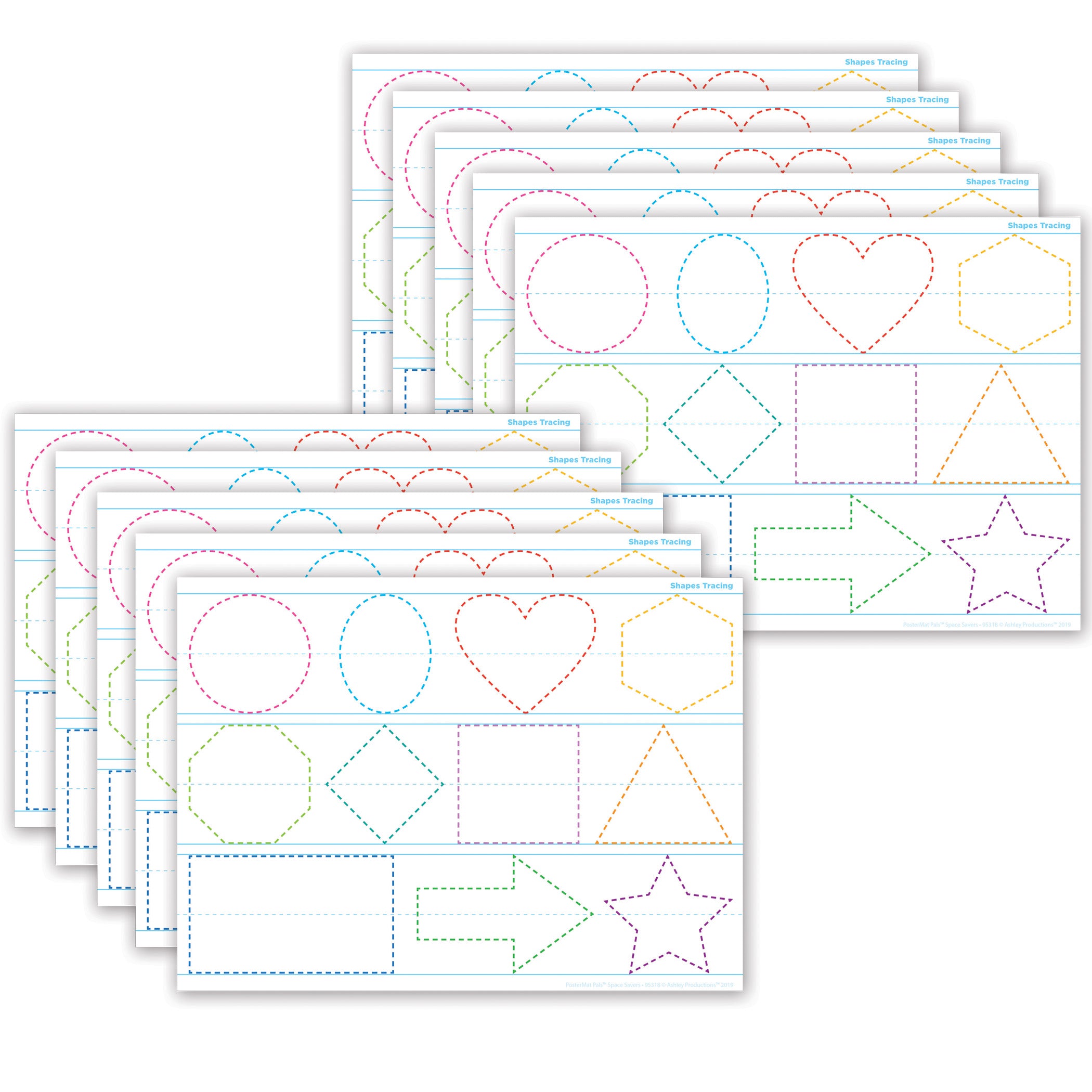 Smart Poly® PosterMat Pals™ Space Savers, 13" x 9-1/2", Shapes Tracing, Pack of 10