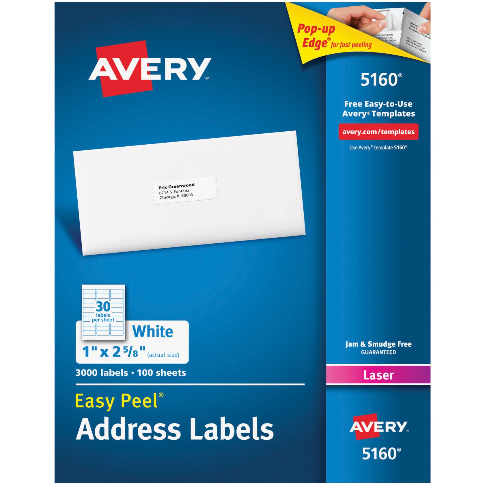 Easy Peel® Address Labels, Permanent Adhesive, 1" x 2-5/8", 3000 Labels