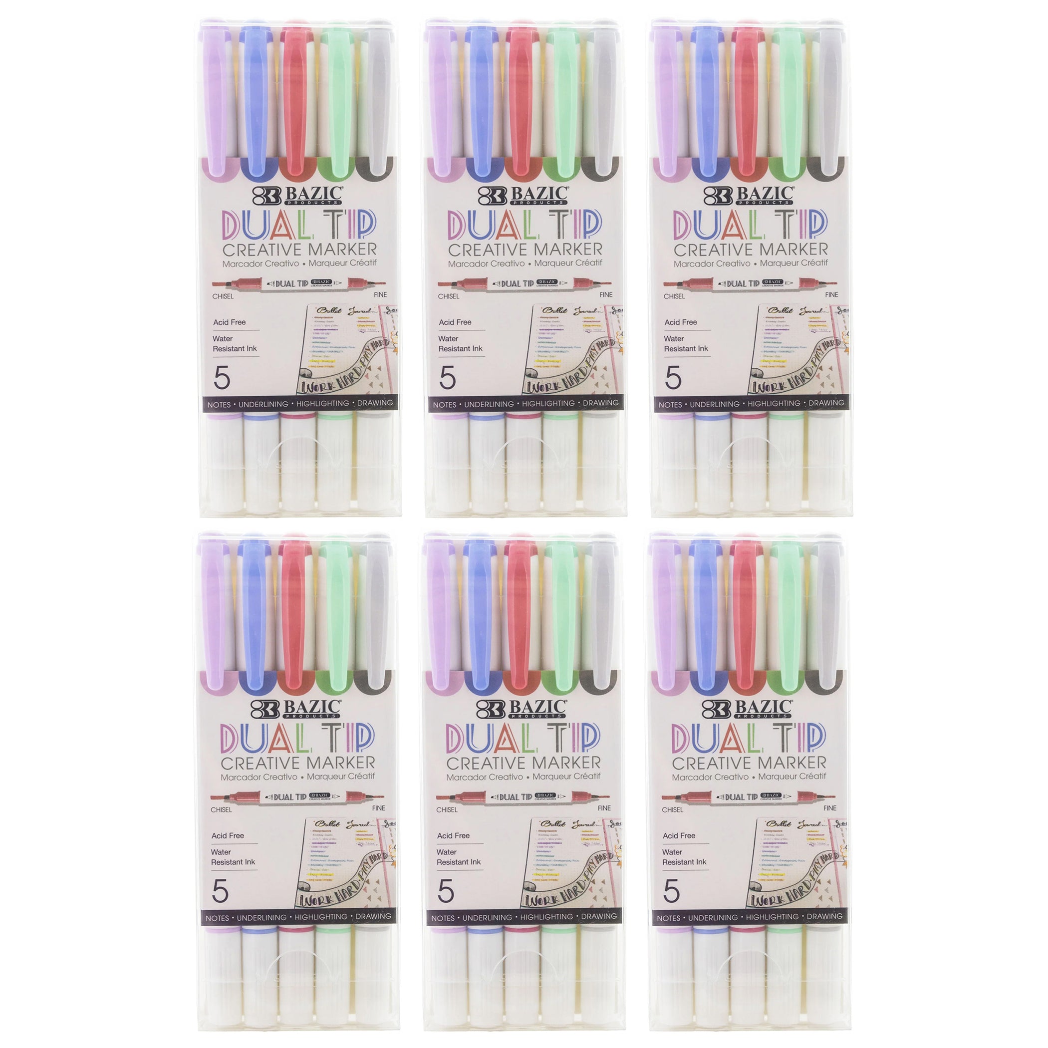 Dual-Tip Creative Markers, 5 Per Pack, 6 Packs