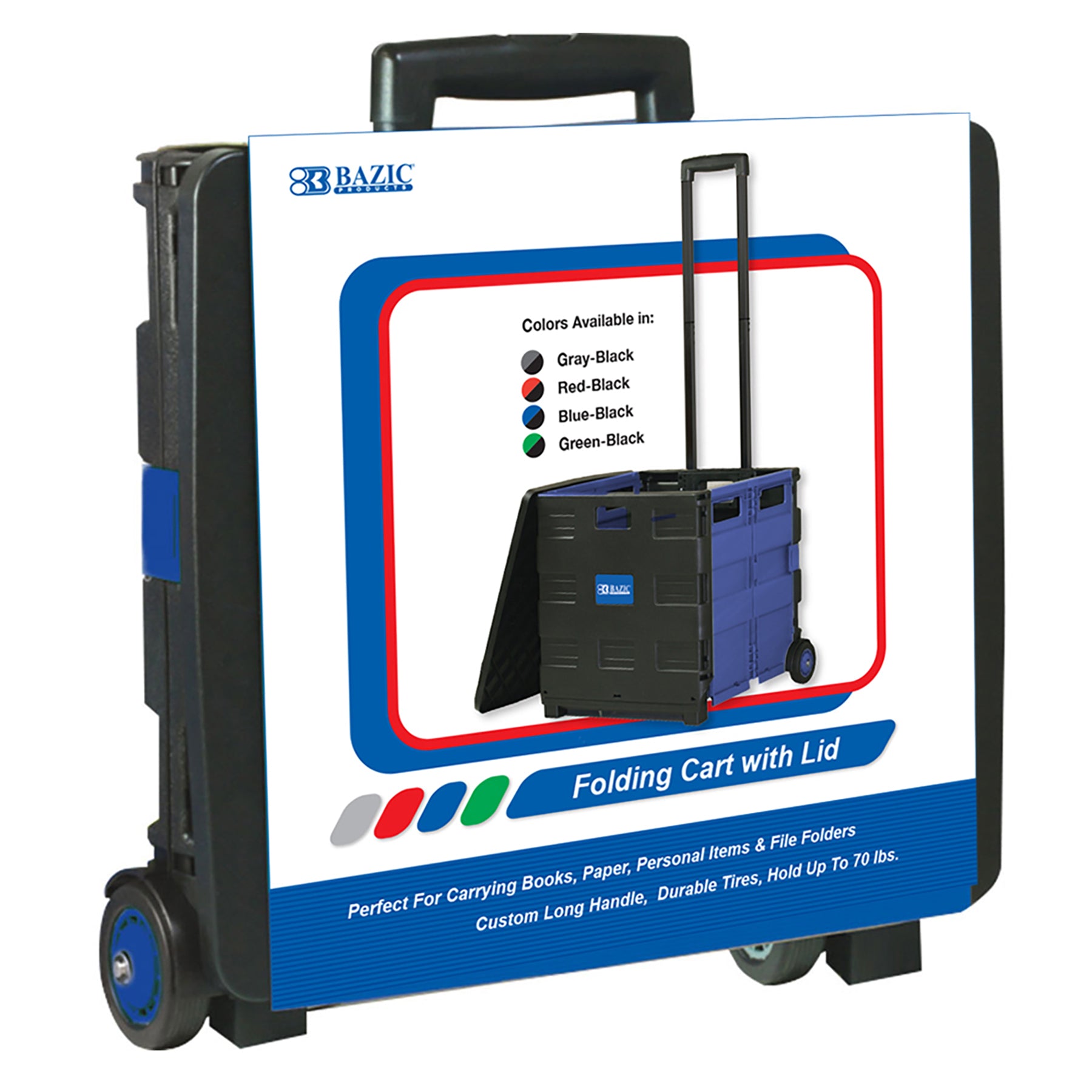 Folding Cart on Wheels w/Lid Cover, 16" x 18" x 15", Black/Blue