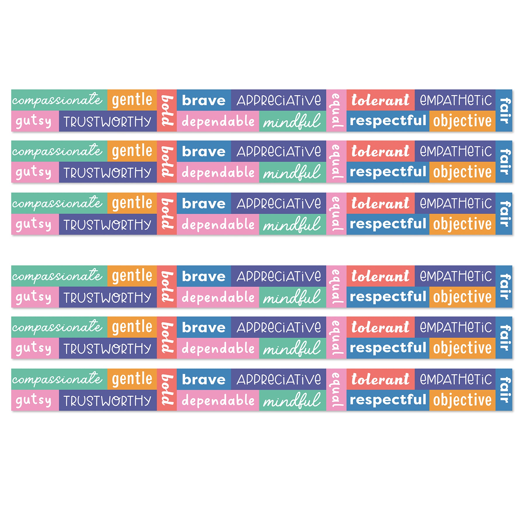 We Stick Together Positive Words Straight Bulletin Board Borders, 36 Feet Per Pack, 6 Packs