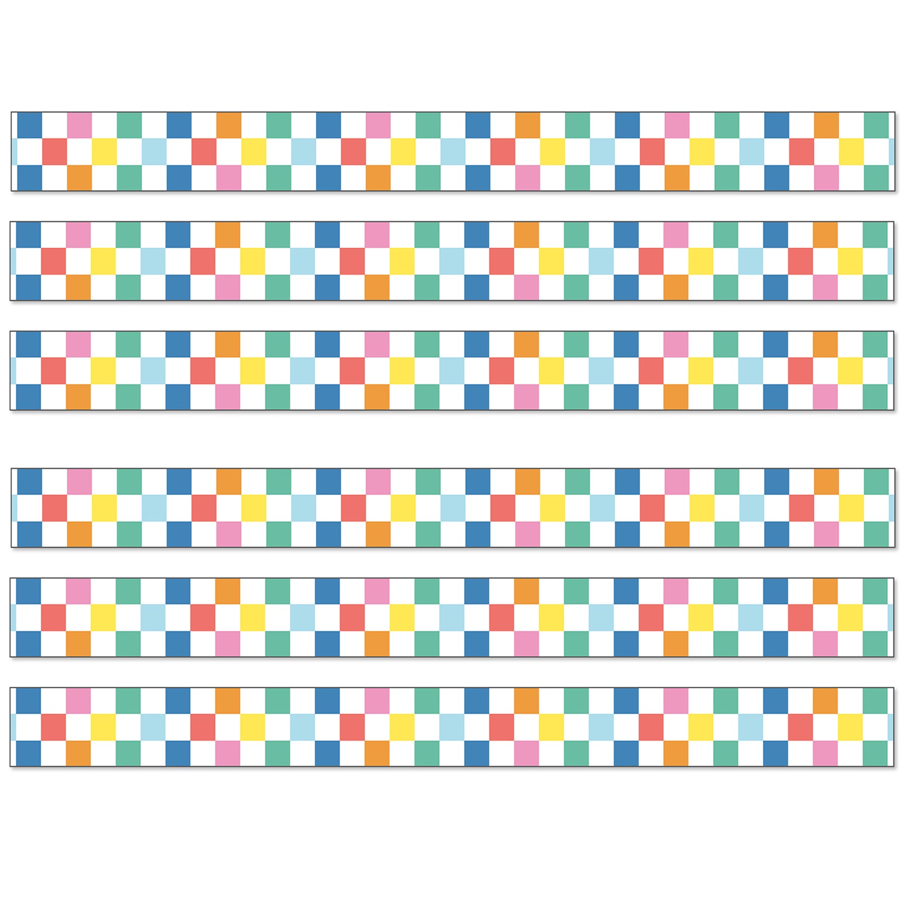 We Stick Together Checkered Rainbow Straight Bulletin Board Borders, 36 Feet Per Pack, 6 Packs