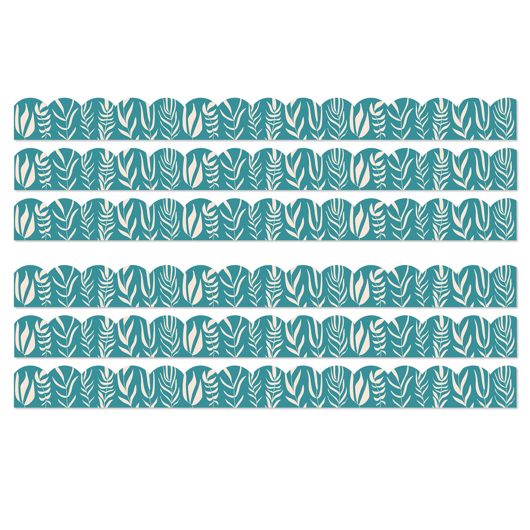 True to You Teal with Leaves Scalloped Bulletin Board Borders, 39 Feet Per Pack, 6 Packs