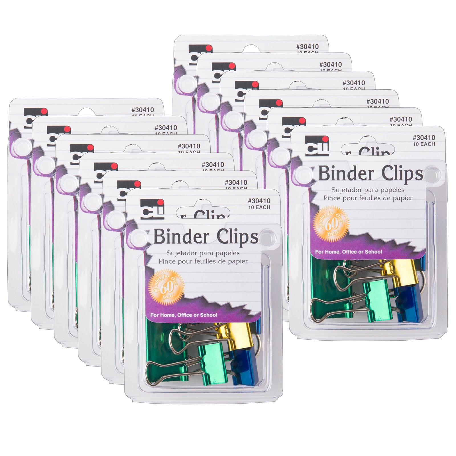 Assorted Binder Clips, 10 Per Pack, 12 Packs - A1 School Supplies