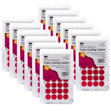 Color Coding Labels, 3/4", Red, 1000 Per Pack, 12 Packs - A1 School Supplies