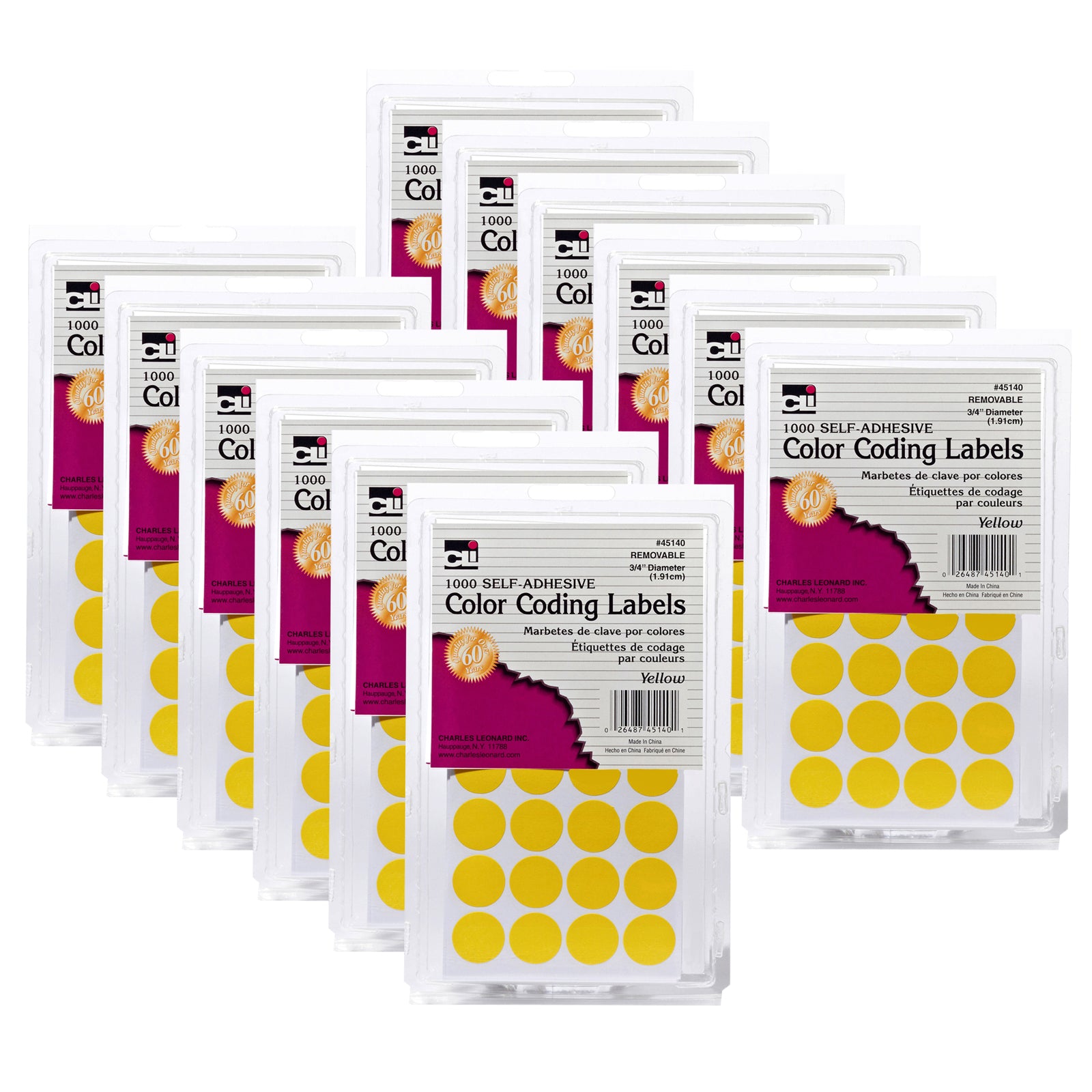 Color Coding Labels, 3/4", Yellow, 1000 Per Pack, 12 Packs - A1 School Supplies