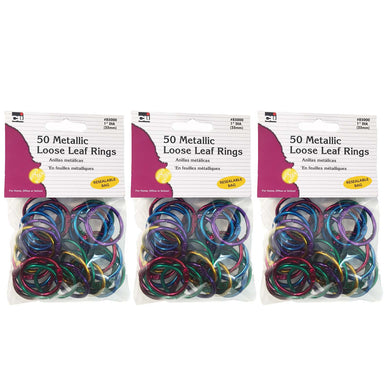 Metallic Book Rings, 1", Assorted Colors, 50 Per Pack, 3 Packs - A1 School Supplies