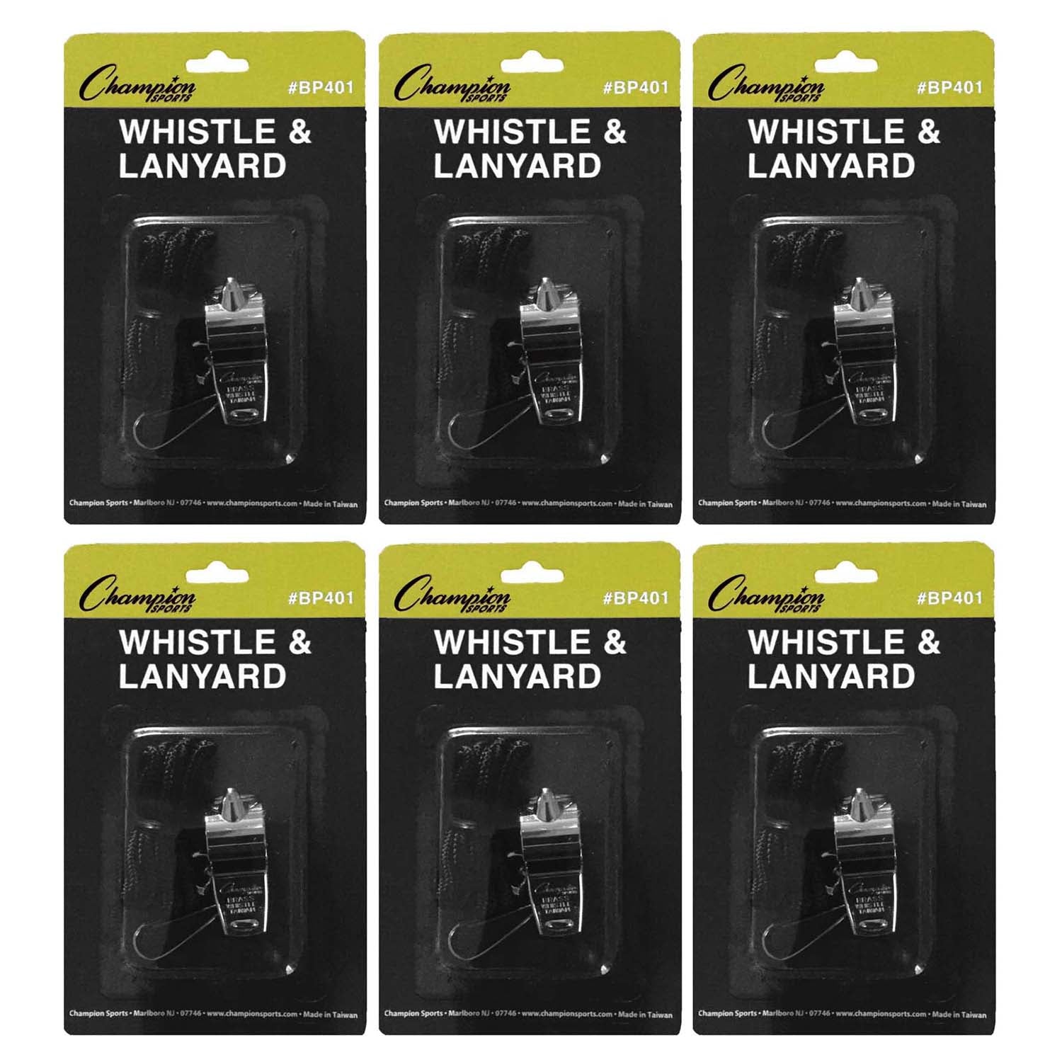 Metal Whistle & Black Lanyard Pack, 6 Packs - A1 School Supplies