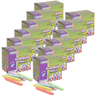 Blackboard Chalk, 5 Assorted Colors, 3/8" x 3-1/4", 60 Pieces Per Pack, 12 Packs - A1 School Supplies