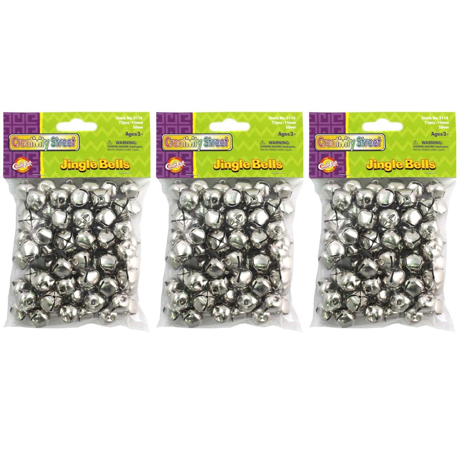 Jingle Bells, Silver, 5/8", 72 Per Pack, 3 Packs - A1 School Supplies