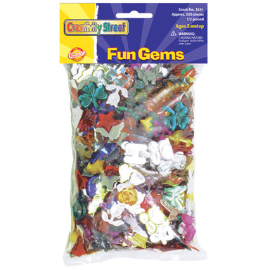 Fun Gems, Assorted Shapes, Colors & Sizes, 0.5 lb. - A1 School Supplies