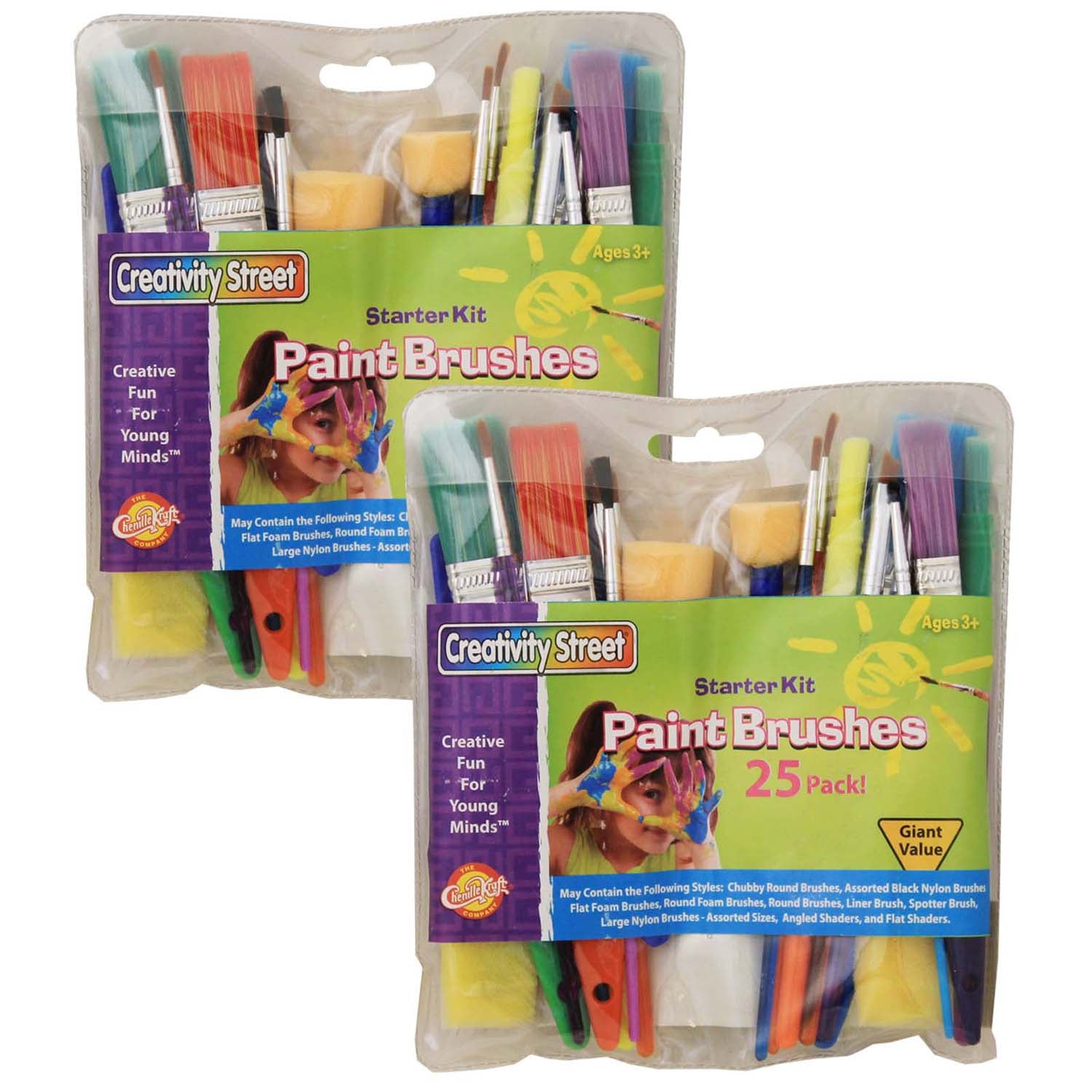 Starter Brush Assortment, Assorted Colors & Sizes, 25 Brushes Per Pack, 2 Packs - A1 School Supplies