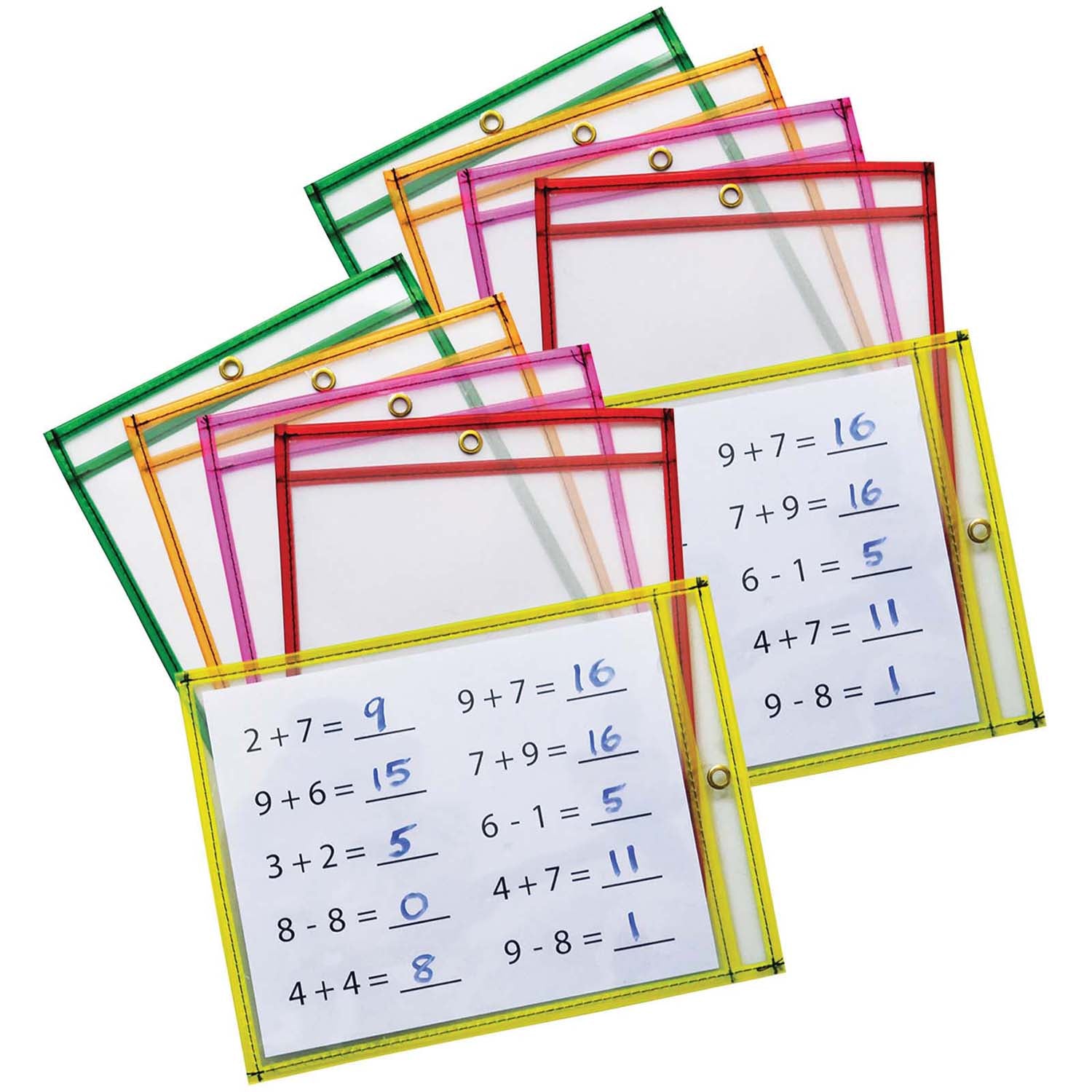 Dry Erase Pockets, 5 Assorted Neon Colors, 9" x 12", 10 Pockets Per Pack, 2 Packs - A1 School Supplies