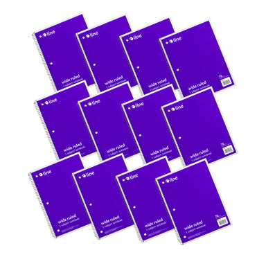 1-Subject Notebook, 70 Page, Wide Ruled, Purple, Pack of 12 - A1 School Supplies