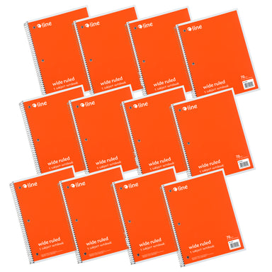 1-Subject Notebook, 70 Page, Wide Ruled, Orange, Pack of 12 - A1 School Supplies