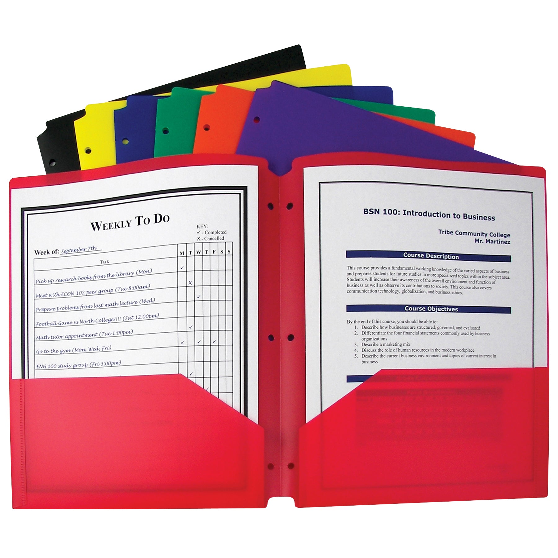 Two-Pocket Heavyweight Poly Portfolio Folder with Three-Hole Punch, Primary Colors, Box of 36 - A1 School Supplies