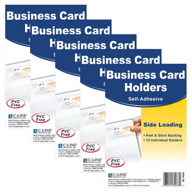 Self-Adhesive Business Card Holder, Side Load, 2" x 3-1/2", 10 Per Pack, 5 Packs - A1 School Supplies