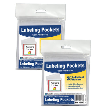 Self Adhesive Labeling Pockets with Inserts, 25 Per Pack, 2 Packs - A1 School Supplies