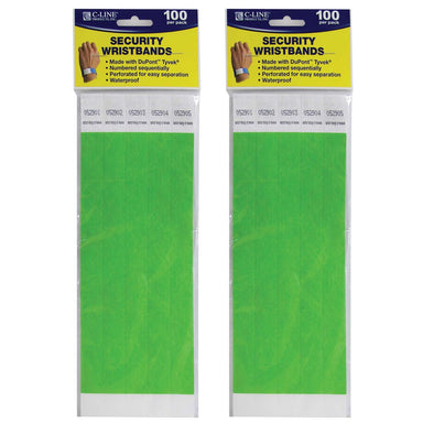 DuPont™ Tyvek® Security Wristbands, Green, 100 Per Pack, 2 Packs - A1 School Supplies