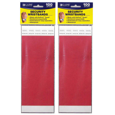 DuPont™ Tyvek® Security Wristbands, Red, 100 Per Pack, 2 Packs - A1 School Supplies