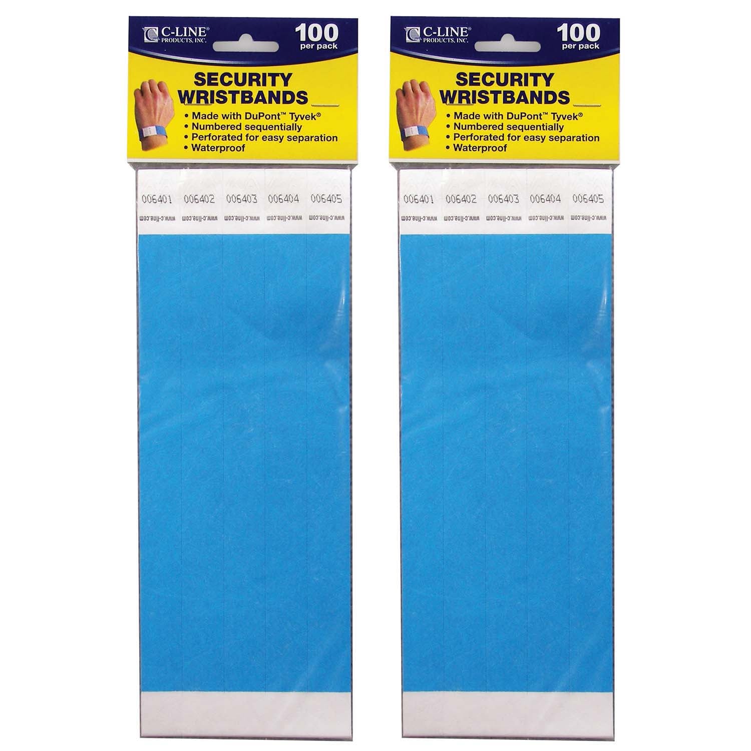 DuPont™ Tyvek® Security Wristbands, Blue, 100 Per Pack, 2 Packs - A1 School Supplies