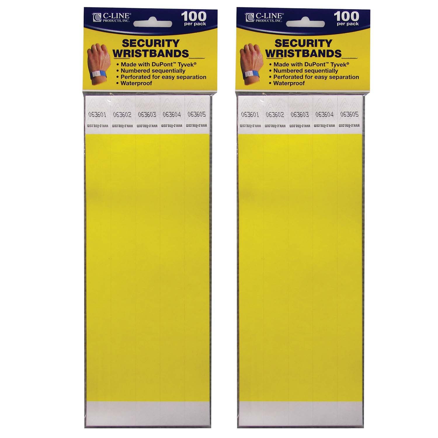 DuPont™ Tyvek® Security Wristbands, Yellow, 100 Per Pack, 2 Packs - A1 School Supplies