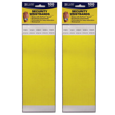 DuPont™ Tyvek® Security Wristbands, Yellow, 100 Per Pack, 2 Packs - A1 School Supplies