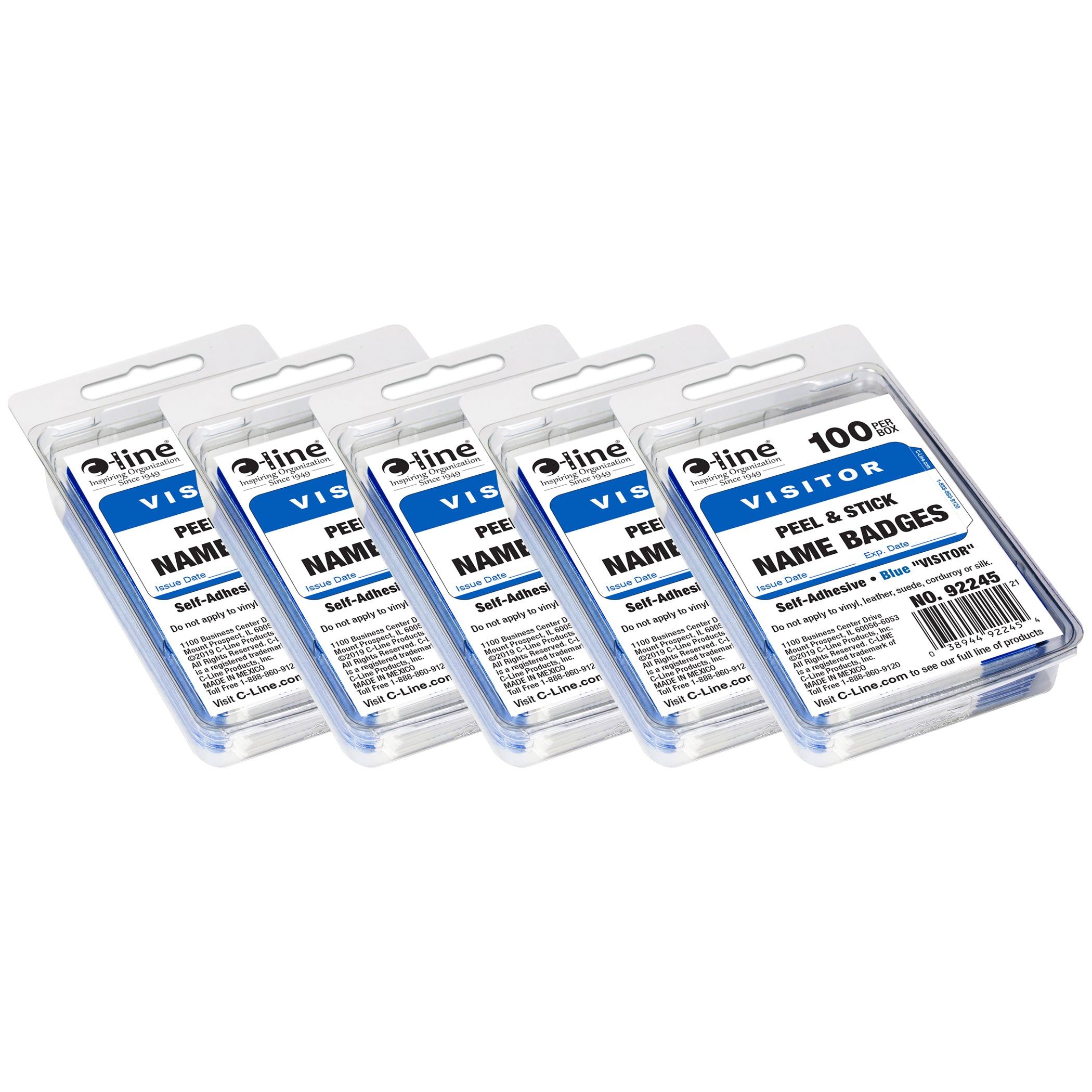 Pressure Sensitive Badges, Visitor, Blue, 3-1/2" x 2-1/4", 100 Per Pack, 5 Packs - A1 School Supplies