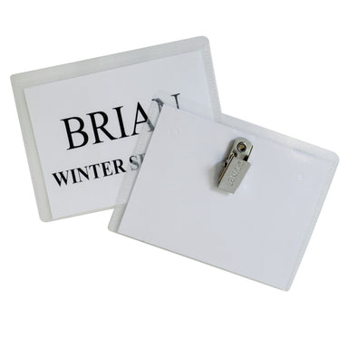 Clip Style Name Badge Holder Kit, Sealed Holders with Inserts, 3-1/2" x 2-1/4", Box of 50 - A1 School Supplies