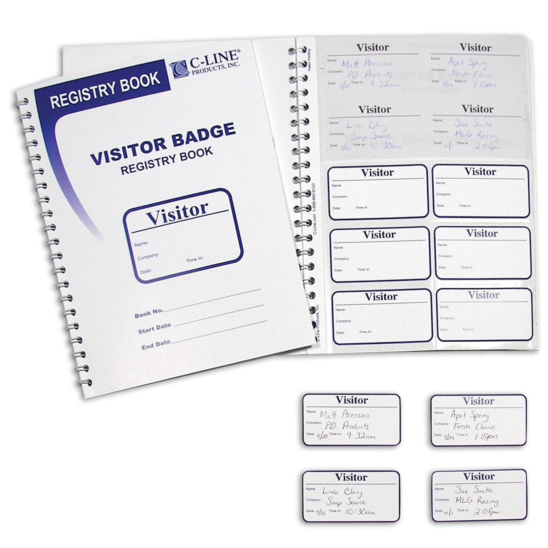 Visitor Badges with Registry Log, 3-5/8" x 1-7/8" Badge Size, 150 Badges & Log Book - A1 School Supplies