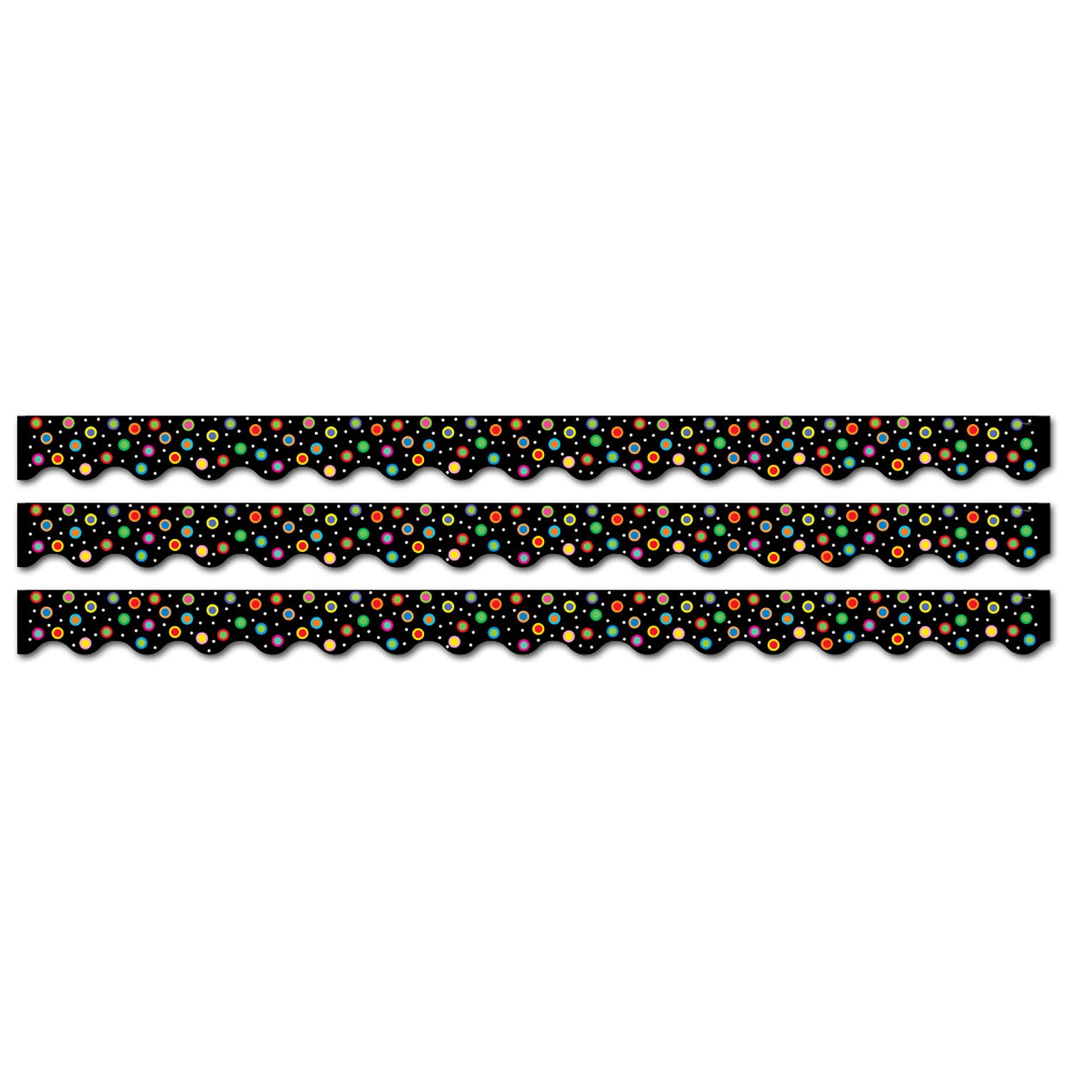 Dots on Black Wavy EZ Border, 48 Feet Per Pack, 3 Packs