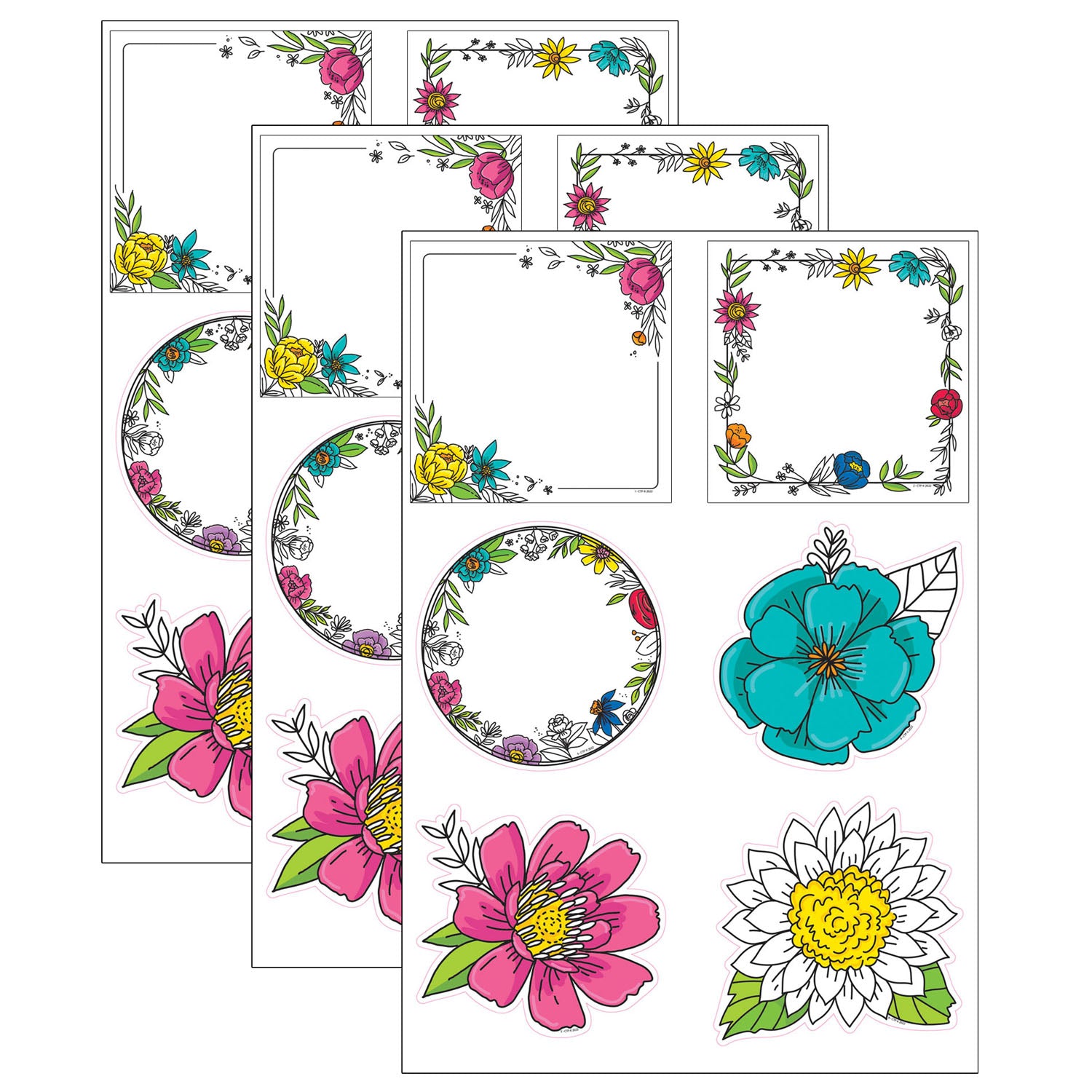 Bright Blooms Doodly Blooms 6" Designer Cut-Outs, 36 Per Pack, 3 Packs - A1 School Supplies