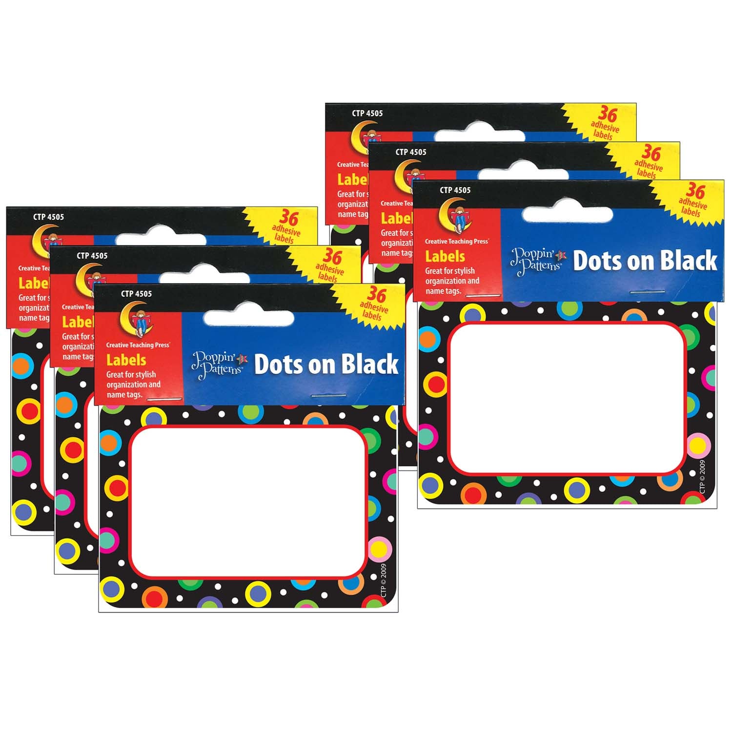 Dots On Black Name Tag/Labels, 36 Per Pack, 6 Packs - A1 School Supplies