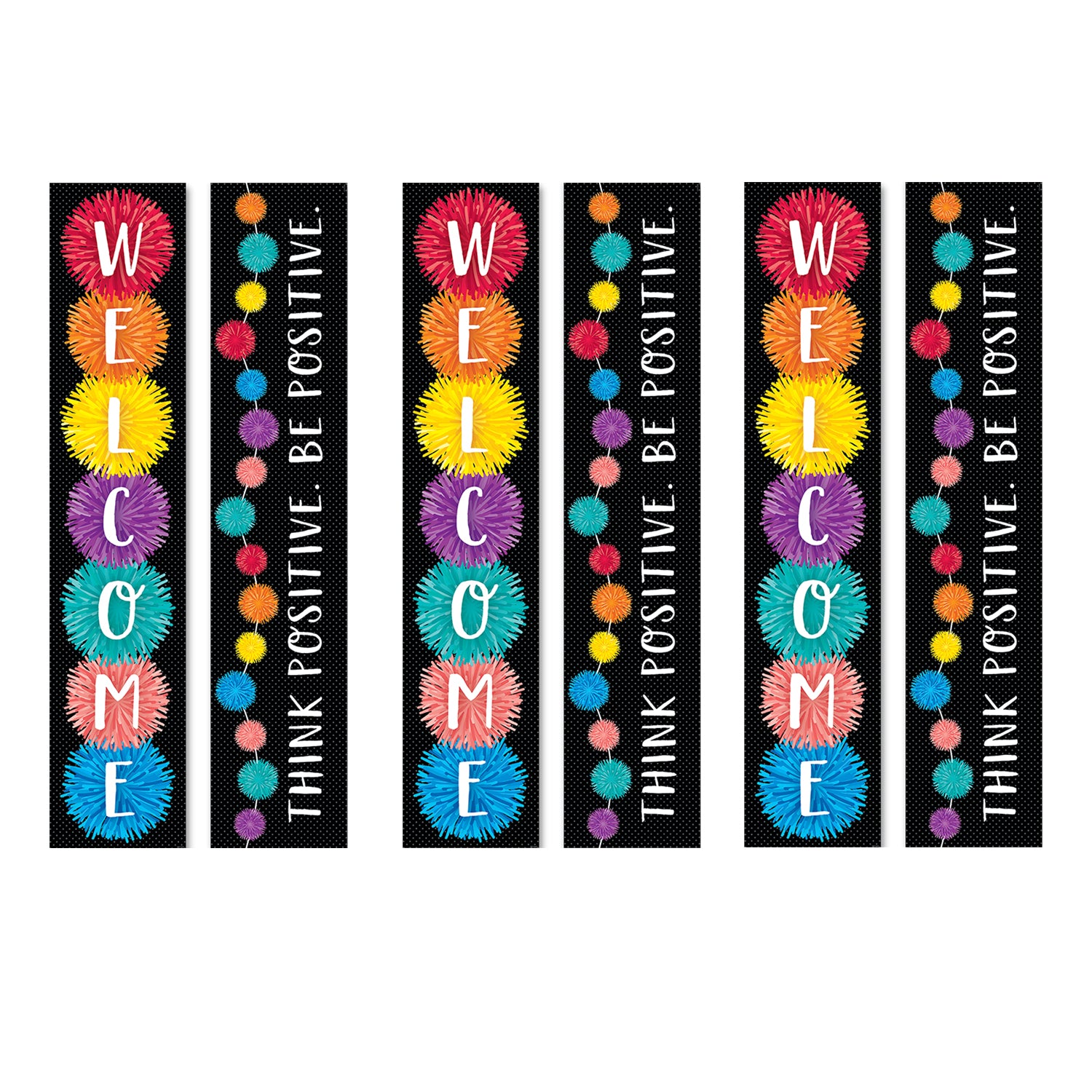 Pom-Poms Welcome Banner (2-sided), Pack of 3 - A1 School Supplies