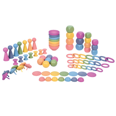 Rainbow Wooden Super Set - Set of 84 - 12 Different Shapes in 7 Colors - A1 School Supplies